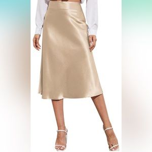 Zeagoo Womens Midi Skirt High Waisted Solid Satin Zipper Elegant Skirt